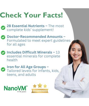 NanoVM 9-18 Years Allergen-Free Kids Multivitamin Unflavored Powdered Vitamins Multivitamin Powder with 13 Vitamins & 13 Minerals Low-Carbohydrate Vitamin Supplements 275g - Solace Nutrition - Buy Online on GoSupps.com