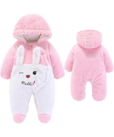 Cartoon Bear Snowsuit Winter Coat Fleece Hooded Romper | Newborn Baby Jumpsuit | 3-6 Months | Pink Rabbit - Buy Online on GoSupps.com