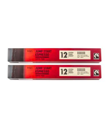 M&S Jump Start Espresso Coffee Pod Capsules Strong Extra Dark Roast Strength 12 Aluminium Compatible with Nespresso - Set of 20 Capsules