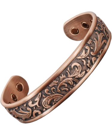 Ladies Pure Copper Magnetic Bracelet Women Copper Bangle Cuff Holistic Magnetic Band with 6 Strong Neodymium Magnets Adjustable Floral Pattern-PC (L: Wrist 19.5-22.5cm/7.6-8.75") - Buy Online on GoSupps.com