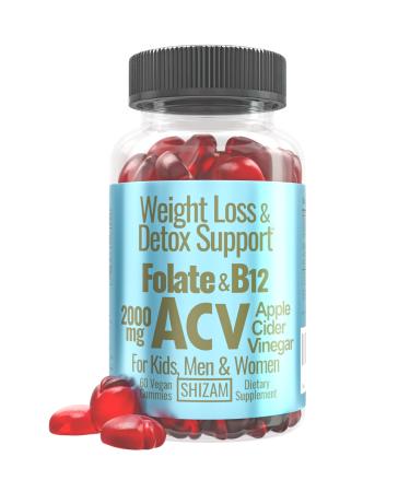 SHIZAM Weight Loss Flat Tummy Detox Gummies. for Kids & Women w/Beet Root & 2000mg ACV Apple Cider Vinegar Gummies with Mother B12 & B9 Vitamin-480mcg Folic Acid