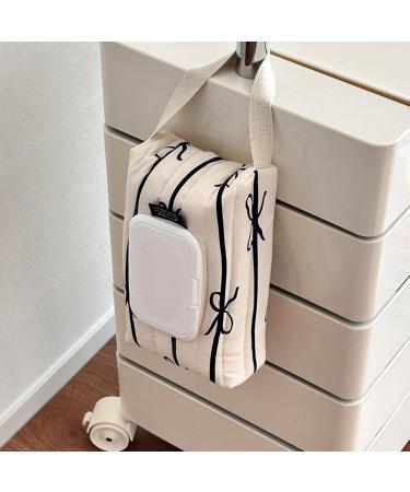 Travel Friendly Wet Wipe Storage Case Quilted Sturdy Cotton Storage Bag with Fashionable Stripe and Bowknot Detail Black - Buy Online on GoSupps.com