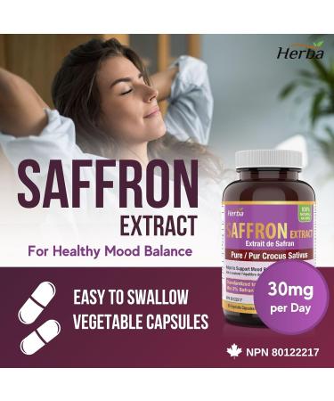 Herba Saffron Supplement 90 Capsules | Saffron Extract Standardized to 2% Safranal and 3% Crocin | 15mg Saffron from Pure Crocus Sativus | Helps to Support Mood Balance | NPN from Health Canada - Buy Online on GoSupps.com