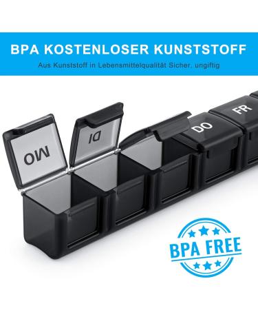 Tablet Box 7 Days Easy Open Pill Organizer with 7 Compartments Moisture-Resistant Medication Doser for Vitamins & Supplements (Black) - Buy Online on GoSupps.com
