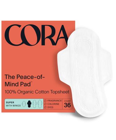 Cora Organic Pads | Ultra Thin Period Pads with Wings | Super Absorbency | Ultra-Absorbent Sanitary Pads for Women | 100% Organic Cotton Topsheet (36 Count) 36 Count (Pack of 1) - Buy Online on GoSupps.com