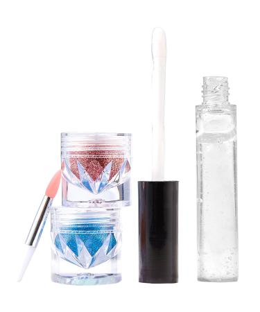 Scnvsi Two Colors Glitter Lip Set Glitter Makeup Lipstick Lip Gloss Glitter Lipstick Makeup Powder Set for Lips Nails Art