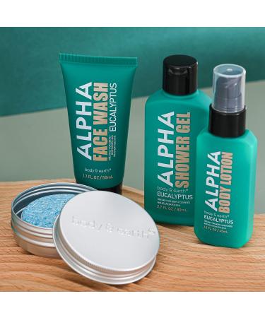 Mens Spa Gift Set with Eucalyptus Scent - 6 Piece Bath Set for Men - Shower Gel, Body Lotion, Shampoo Bar, Face Wash - Perfect Birthday Gift for Men - Travel Bag Included - Buy Online on GoSupps.com