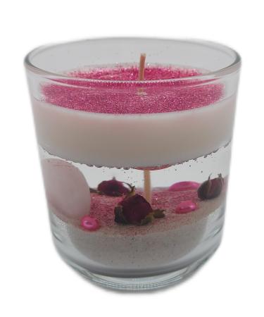 Gelwachs fragrance candle-rose kit with rose quartz heart crystal and high quality soy wax ideal as a living/ dining room decoration and for your heart person