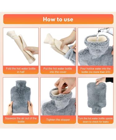 DAWDIX 2L Hot Water Bottle with Soft Fleece Cover - Perfect Bed Warmer and Gift for Women - Gray - Buy Online on GoSupps.com