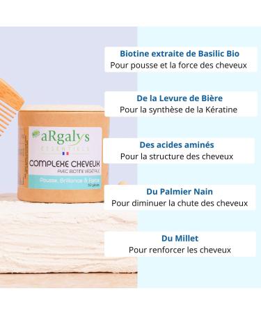 Food Supplement | Organic Biotin Vitamin B8 | Growth Growth Shine | Anti Loss | Millet Zinc Brewer's Yeast | Skin and Nails | Vegan - Made in France | Argalys - Buy Online on GoSupps.com