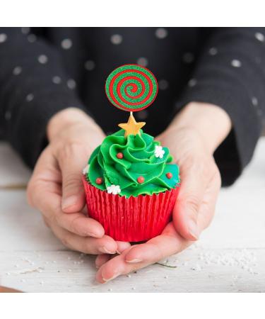 Whaline 24Pcs Christmas Cupcake Toppers Red Green Glitter Xmas Peppermint Candy Cupcake Picks for Xmas Holiday New Year Gathering Celebration Birthday Party Cake Decoration Supplies 8 Styles - Buy Online on GoSupps.com