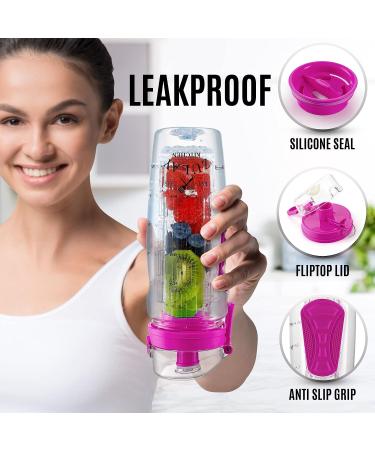 Zulay 34oz Fruit Infuser Water Bottle with Sleeve - Flamingo Pink - Anti-Slip Grip & Flip Top Lid - Infused Water Bottle for Women & Men - Buy Online on GoSupps.com