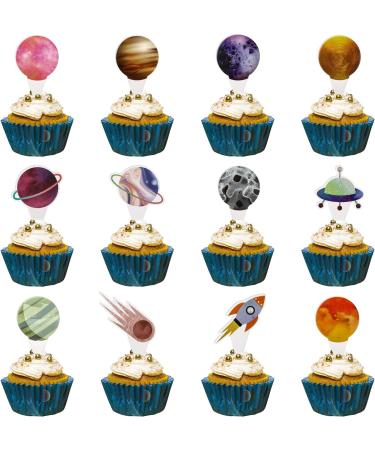 24 Pcs Space Cupcake Toppers Outer Space Cake Toppers Decoration Planet Rocket DIY Cup Cake Toppers Decoration for Boys Space Theme Happy Birthday Cupcake Toppers - Buy Online on GoSupps.com