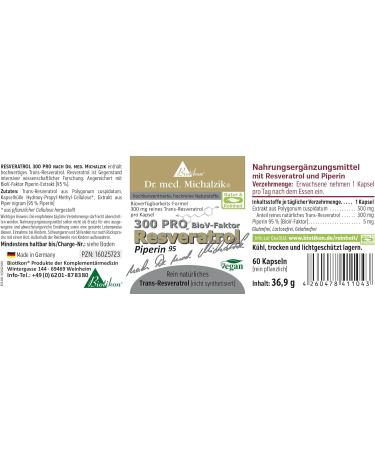 Buy Resveratrol 300 Pro Dr.med.Michalzik - Pure Natural Trans-Resveratrol (300 mg) & Piperine (5 mg) from Biotikon | International Shipping Available - Buy Online on GoSupps.com