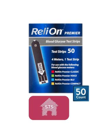 ReliOn Premier Blood Glucose Test Strips 50 Count + STS Home Sticker.
