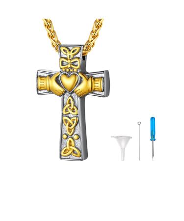 U7 women creamation urn necklace for ash cycle of life/Celtic knot/dog feet/wing/crucifix/cylinder urn chain stainless steel pendant chain fire burial jewelry for men 05-gold