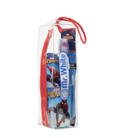 Mr.White Spider-Man Pouch Set for Kids Travel-Friendly Including Manual Toothbrush with Suction Cup Travel Cap Kids Mild Mint Flavour Toothpaste 75ml and 1 Beaker - Perfect for Birthday Gifts