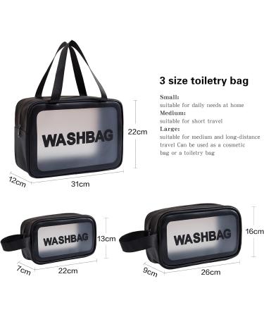 3 Pcs Waterproof Clear Toiletry Travel Bags Set - Women's Portable Black Cosmetic Makeup Wash Bags | Large Toiletries Organizer Kit - Buy Online on GoSupps.com