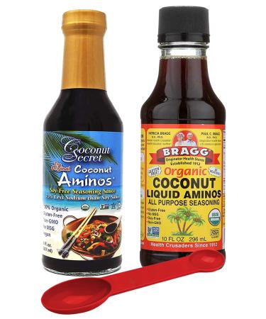 Liquid Aminos Saver Package: Bragg Organic Coconut Liquid Aminos 10 oz + Coconut Secret Coconut Liquid Aminos, 8 Oz With Bonus Measuring Spoon