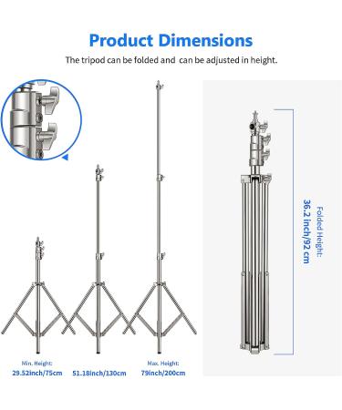 NEEWER 79-inch Stainless Steel Light Stand with Spring Cushioning - Heavy Duty Photography Tripod with Universal Screw Adapter for Lighting Equipment - Buy Online on GoSupps.com