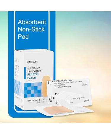 Buy McKesson Adhesive Bandages - Sterile Plastic Rectangle Tan 2x4 in 50 Count | 1200 Total - Fast International Shipping - Buy Online on GoSupps.com