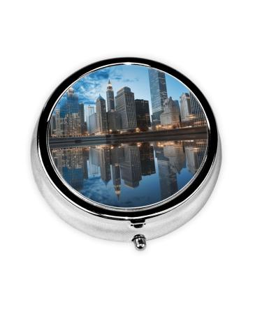 Chicago Reflected Printed Round Pill Box Portable Travelling Pill Box Medicine Organiser