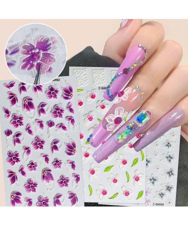 Nail Art Charms Manicure Summer 5D Colorful Flowers Nail Sticker Embossed(FDW-05) - Buy Online on GoSupps.com