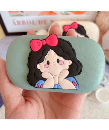 FLYRANGOOV Sweet Cartoon Princess Contact Lens Etui - 4-Part Portable Storage Box for Travel - Beautiful Cream-Colored Design with Bell Motif - Buy Online on GoSupps.com