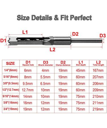 Square Hole Mortising Chisel Set - 7pcs Woodworking Drill Bits 1/4 - 3/4 Steel Hardness Sharp Durable - Buy Online on GoSupps.com
