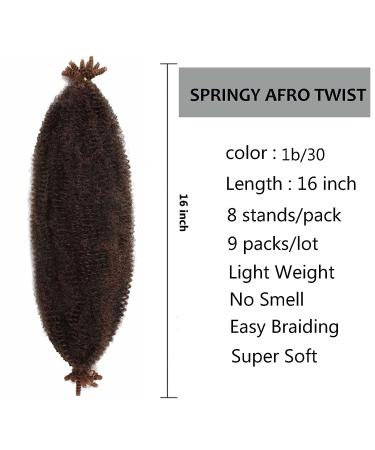 LingGuan 16 Inch Pre-Separated Springy Afro Twist Hair 9 Packs - Soft Synthetic Crochet Hair for Black Women | Kinky Spring Twist Braiding Hair (1B/30) - Buy Online on GoSupps.com