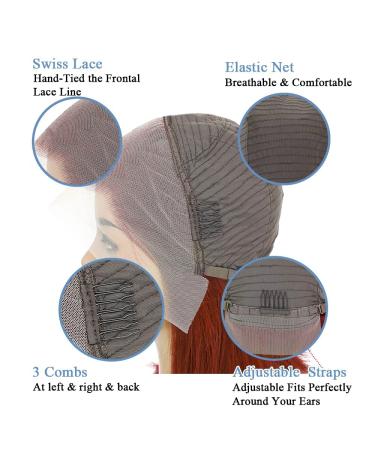 XZZ Reddish Brown Bob Human Hair Lace Front Wig 10 Inch 150% Density | Auburn Brown Short Brazilian Virgin Hair - Pre Plucked with Baby Hair - Buy Online on GoSupps.com