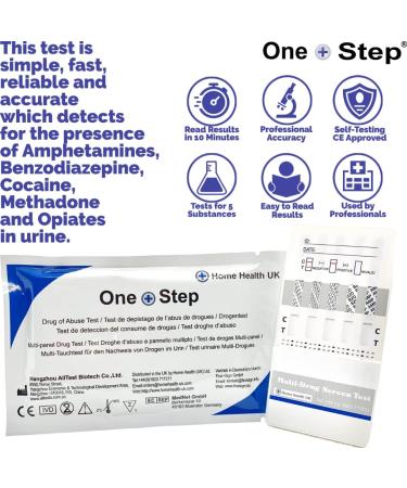 5-in-1 Urine Drug Test Kit - Cocaine, Heroin, Speed, Valium, Methadone - Home Testing - Buy Online on GoSupps.com