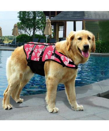 Dog Life Jacket - XS Red Flower Swimming Safety Vest with Handle for Small & Large Dogs | Lifeguard Swim Coat - Buy Online on GoSupps.com