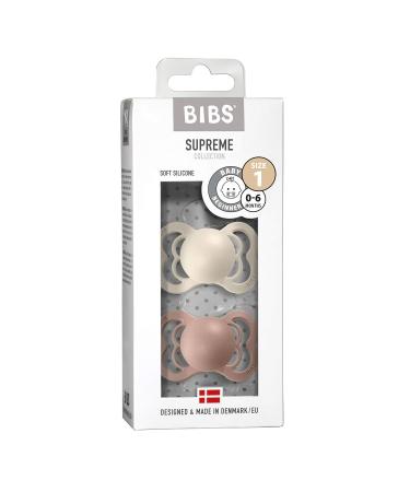 BIBSS Supreme Schnuller 2-Pack | BPA-Free Silicone Pacifiers for 0-6 Months | Made in Denmark | Ivory & Blush - Buy Online on GoSupps.com