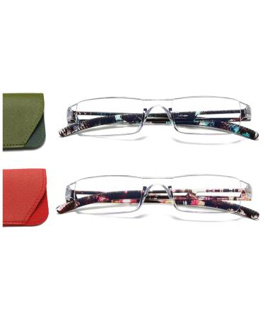 Hubeye 2 Pack frameworkless reading glasses light and convenient anti-blue light reading aid for women men with glasses holster +3.50 2 pairs of mixed colors (1030-6) 3.5 Dioptria