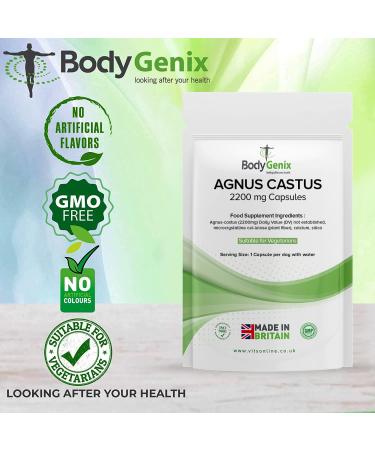Bodygenix Vitex Agnus Castus Supplement - Reduce Menstrual Mood Swings & Cramps - 2200mg Veg Capsules (60) - 2 Month Supply - Buy Online on GoSupps.com