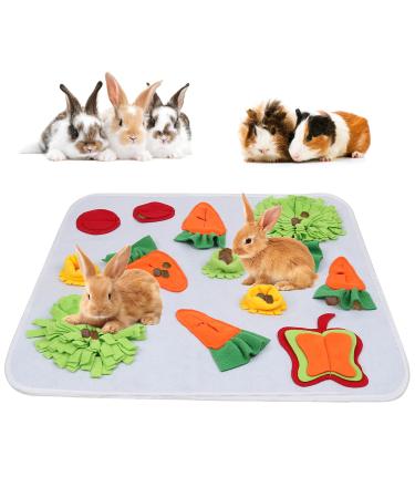 GINDOOR Rabbit Foraging Mat, Interactive Feed Game for Boredom, Polar Fleece Pet Snuffle Pad Bed Treat Dispenser for Rabbits Bunny Guinea Pigs Chinchillas Ferrets 60*60CM