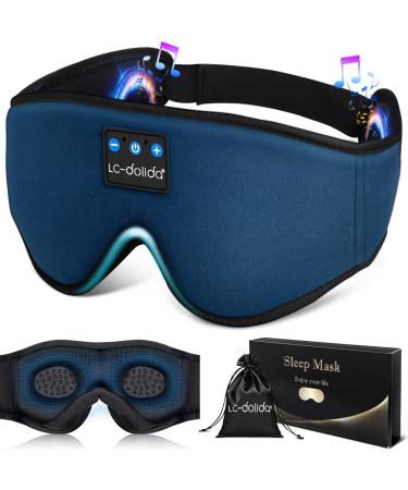 LC-dolida 3D Sleep Mask with Sleep Headphones Sleep Aids for Adults Blackout Sleeping Headphones Eye Mask for Women/Men Night Dream Mask with Travel Bag for Traveling Napping Rest (Indigo Blue)