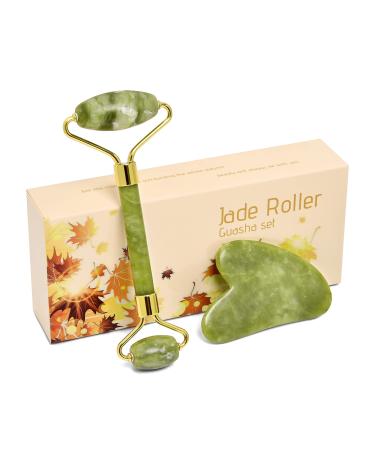 Women's Beauty Tools Jade Roller Two Piece Set Natural Jade For Face - Reduce Wrinkles and Age Puffy Eyes, Firms Skin Green