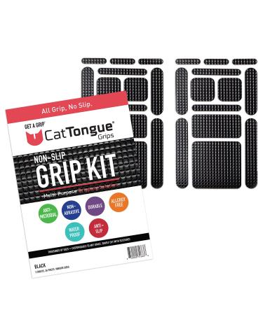 Non-Slip Grip Tape Kit by CatTongue Grips  Durable, Non-Abrasive, Anti-Slip Tape with Pre-Cut Strips for Indoor & Outdoor Use, Customizable & Waterproof for Thousands of Uses (Black) 1-Pack Black