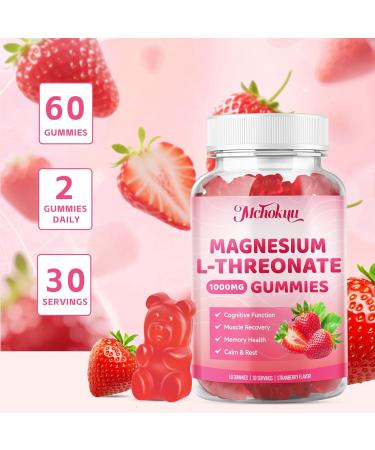 Magnesium L-Threonate Gummies 1000mg Magnesium Gummies for Kids & Adults Sugar Free for Muscle & Nervous Health Support Non-GMO Strawberry Flavor 60 Count 60 Count (Pack of 1) - Buy Online on GoSupps.com