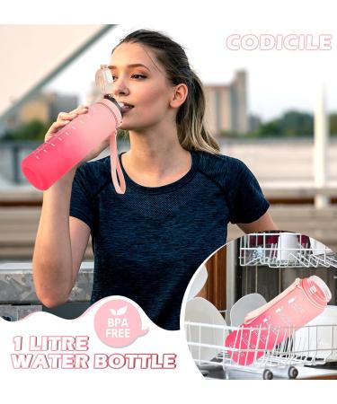 Buy Codicile 1L Sport Drinking Bottle with Straw - Dishwasher Safe Time Marked Non-Toxic Pink Gradient - Perfect for Running Cycling Gym & Office - Buy Online on GoSupps.com
