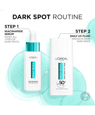 L'Or al Paris Bright Reveal Niacinamide Dark Spot Routine Niacinamide Dark Spot Serum + UV Fluid SPF50+ Visibly Fades All Types of Dark Spots: Post-Acne Marks Hormonal Spots Sun Spots & Age Spots - Buy Online on GoSupps.com