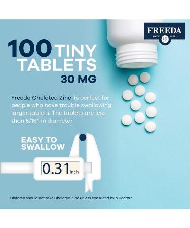 Freeda Chelated Zinc Supplement 30mg - Albion TRAACS Zinc Bisglycinate - Pure Zinc for Men & Women - 100 Tablets - Buy Online on GoSupps.com