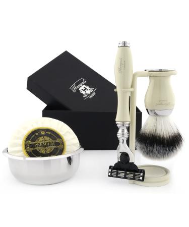 3 Edge Shaving Set for Mach3 Razor for Men with Brush Shaving Bowl Soap Gift Set Ideas for Him/Dad