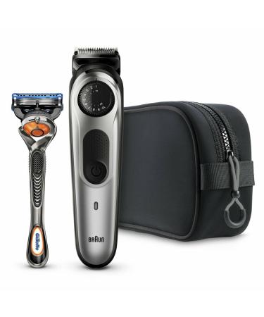 Braun Beard Trimmer BT5960 | Hair Clippers for Men | Cordless & Rechargeable | Detail Trimmer Head | with Gillette ProGlide Razor and Travel Bag - Silver/Black Gray 7 Piece Set
