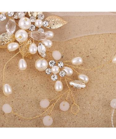 KINDOYO Bride Hair Headbands Accessories - Wedding Flower Headband Bridal Bridesmaid Hair Pieces Hair Clip Pearl Rhinestone Hair Vine for Women and Girls - Rose Gold - Buy Online on GoSupps.com