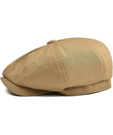 BOTVELA Men's 100% Cotton Newsboy Flat Cap in Khaki - Size 7 3/8 - Buy Online on GoSupps.com