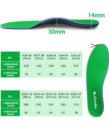Plantar Fasciitis Arch Support Insoles - Orthotic Inserts for Flat Feet & Foot Pain Relief - Men and Women - Green - UK-11-295mm - Buy Online on GoSupps.com