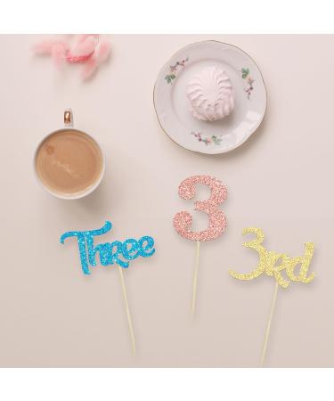 24Pcs 3rd Birthday Cupcake Toppers Glitter Third Birthday Three Cupcake Picks for Baby Shower 3rd Birthday Anniversary Party Cake Decorations Supplies Blue Gold Rose Gold - Buy Online on GoSupps.com